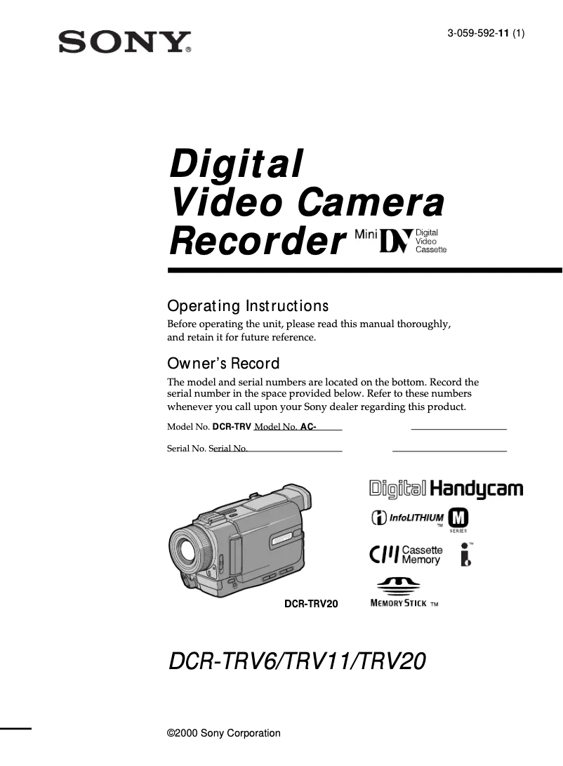 Page n°1 - Manuel utilisateur Sony DCR-TRV6