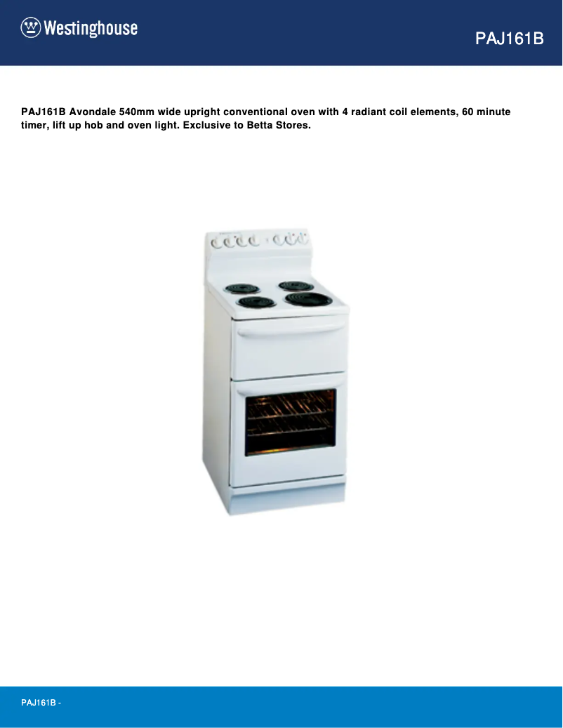 Page n°1 - Manuel utilisateur Westinghouse PAJ161B