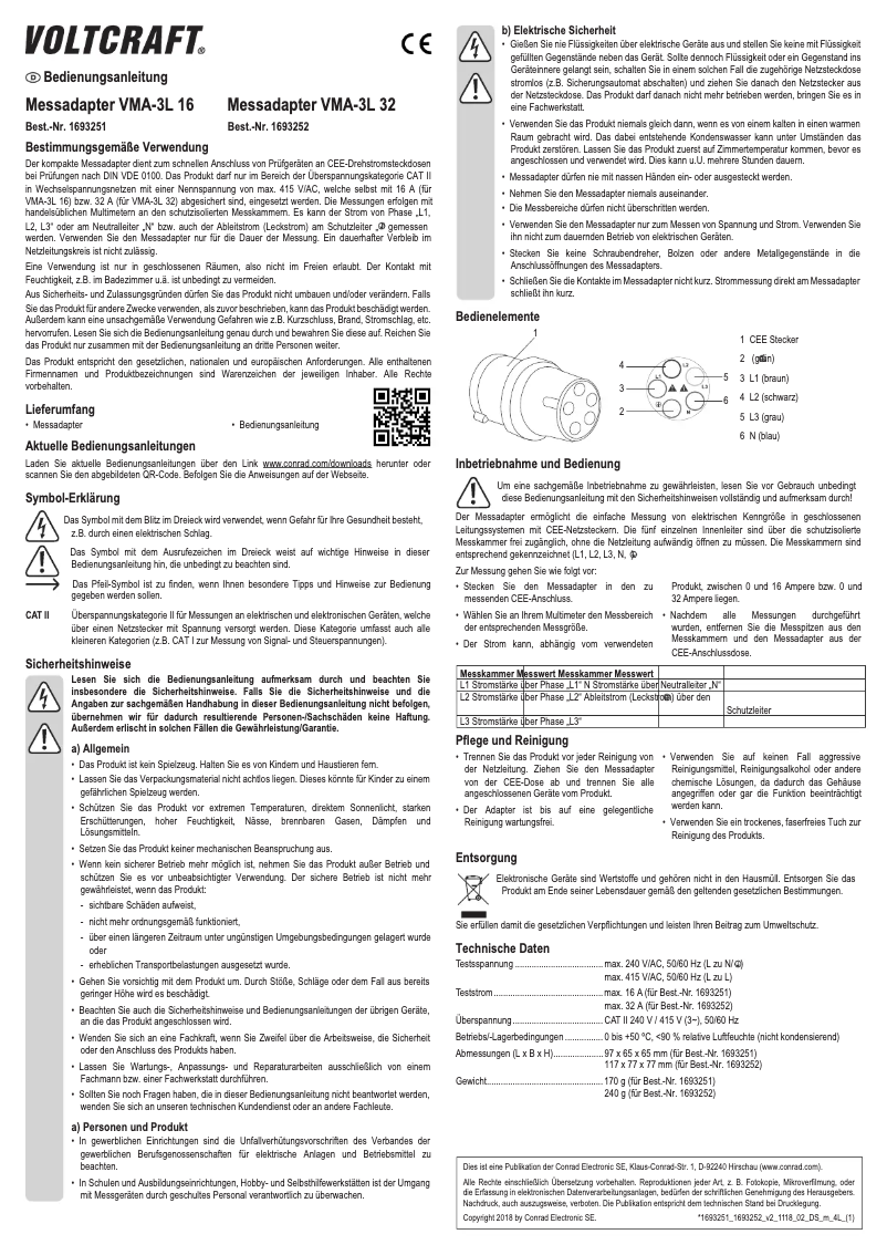 Page n°1 - Manuel utilisateur Voltcraft VMA-3L
