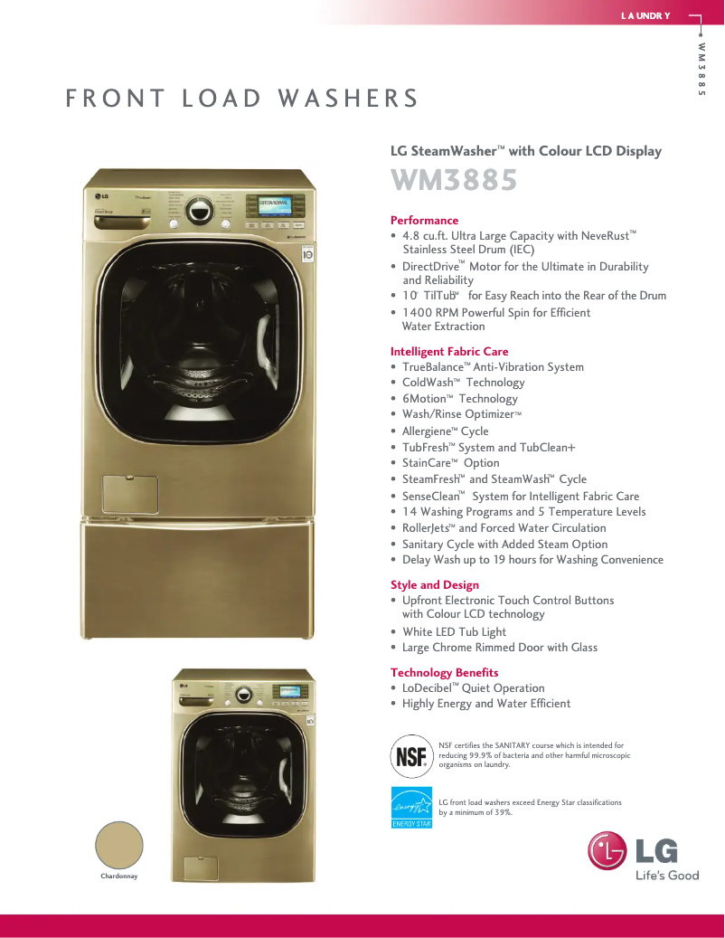 Page 1 de la notice Fiche technique LG WM3885HCCA