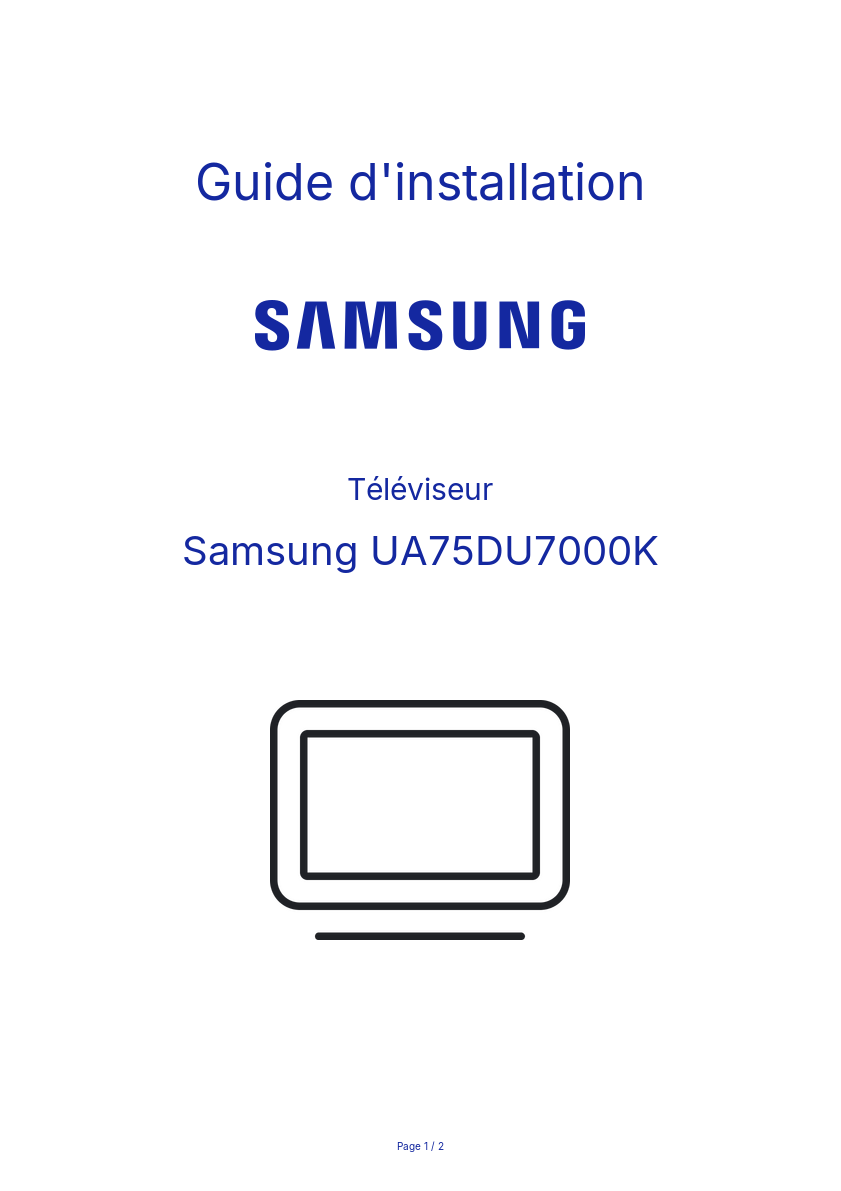 Page n°1 - Guide d'installation Samsung UA75DU7000K