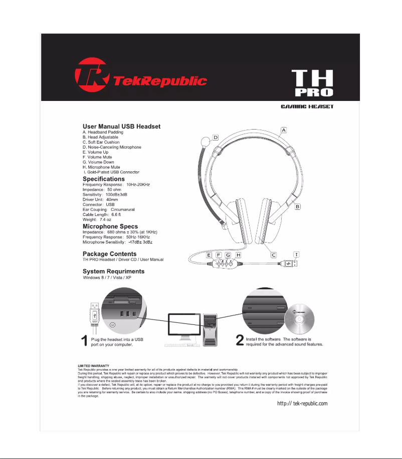 Page n°1 - Manuel utilisateur Tek Republic TH Pro