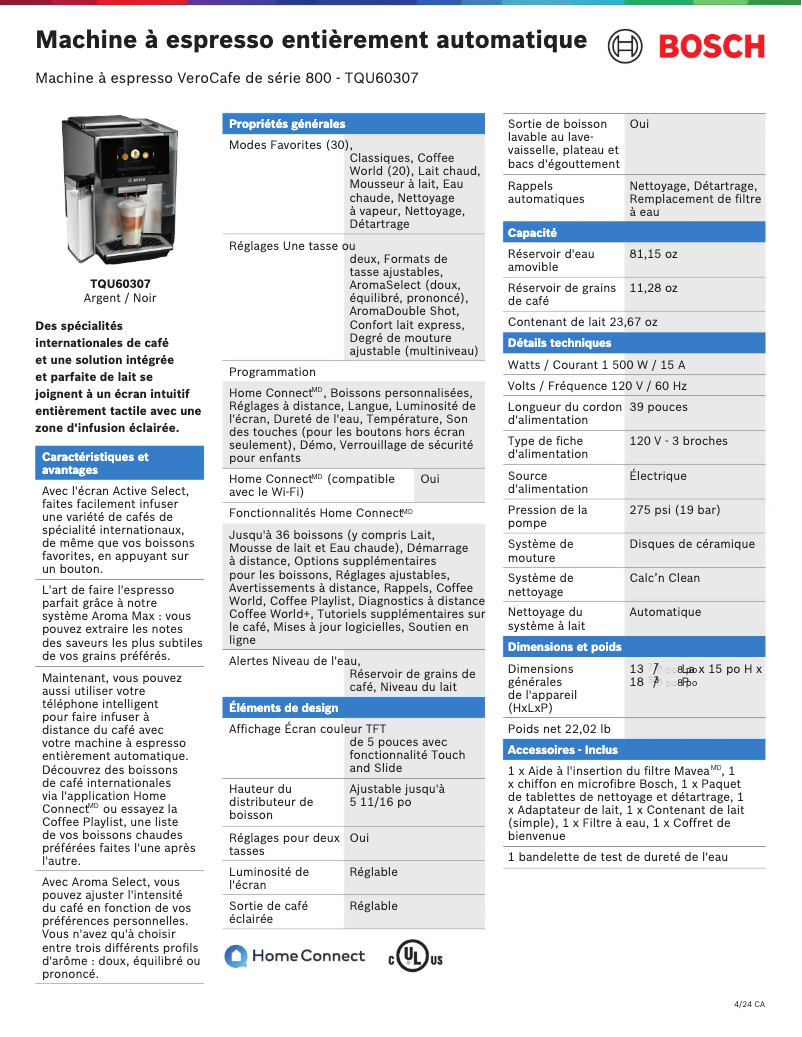 Página 1 del manual Ficha técnica Bosch TQU60307