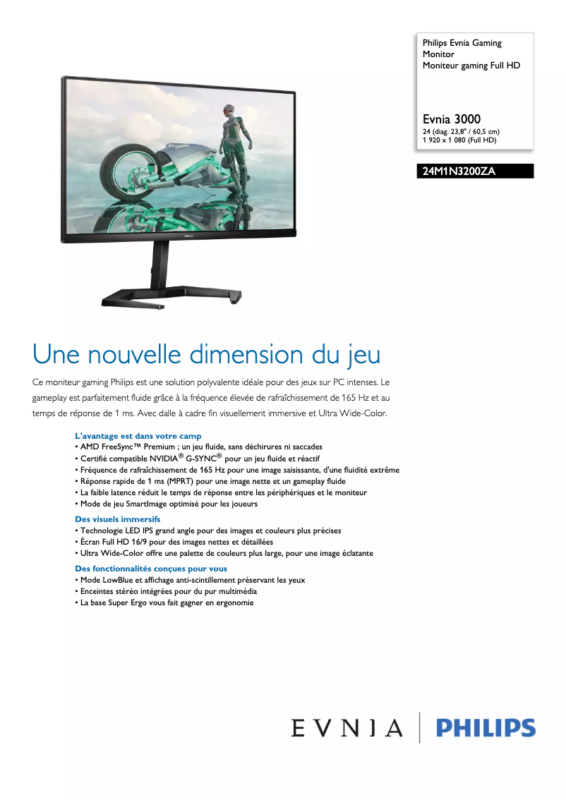 Page 1 de la notice Fiche technique Philips Evnia 24M1N3200ZA