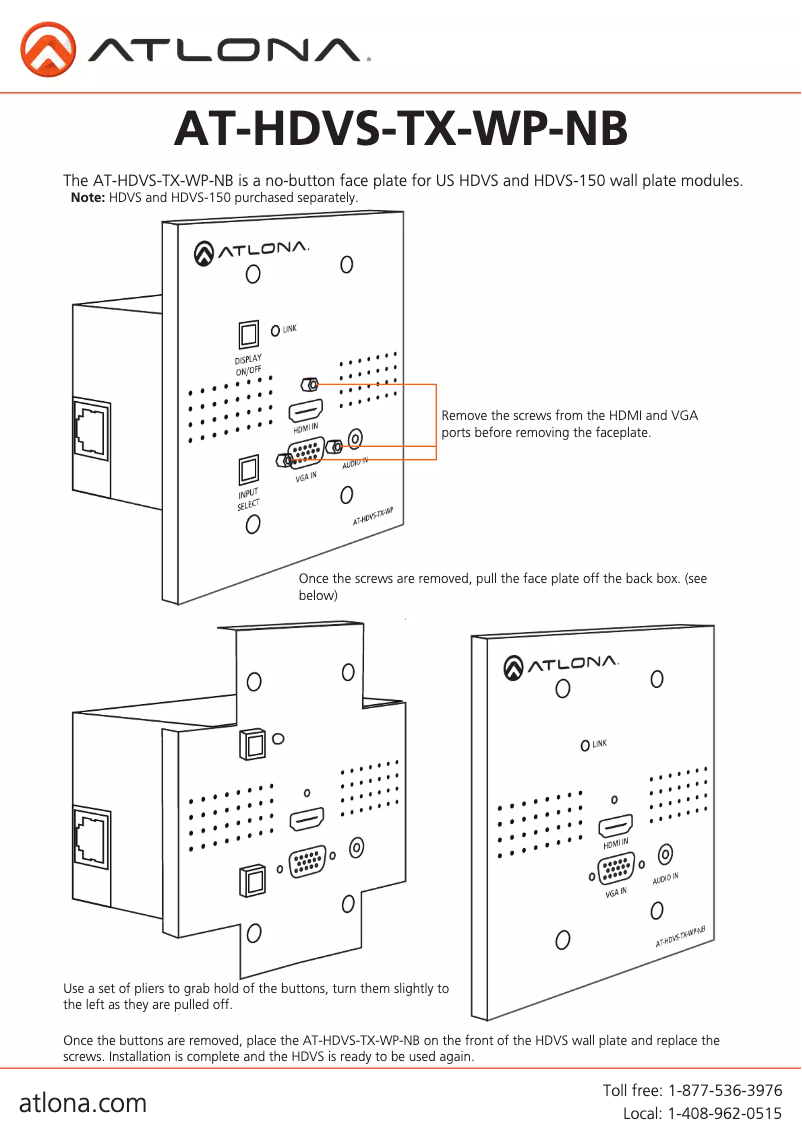 Imagen de la primera página del manual del dispositivo AT-HDVS-TX-WP-NB