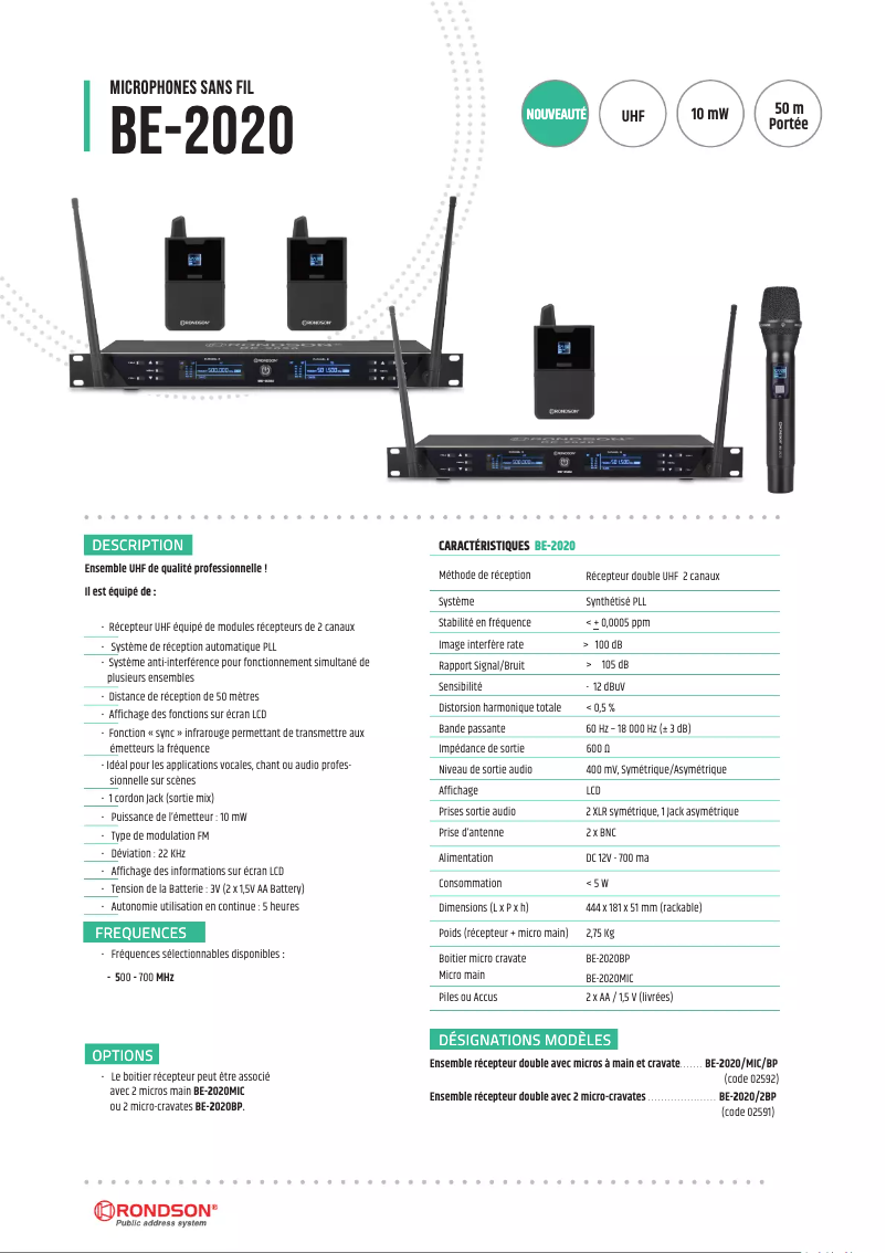 Page 1 de la notice Manuel utilisateur Rondson BE-2020