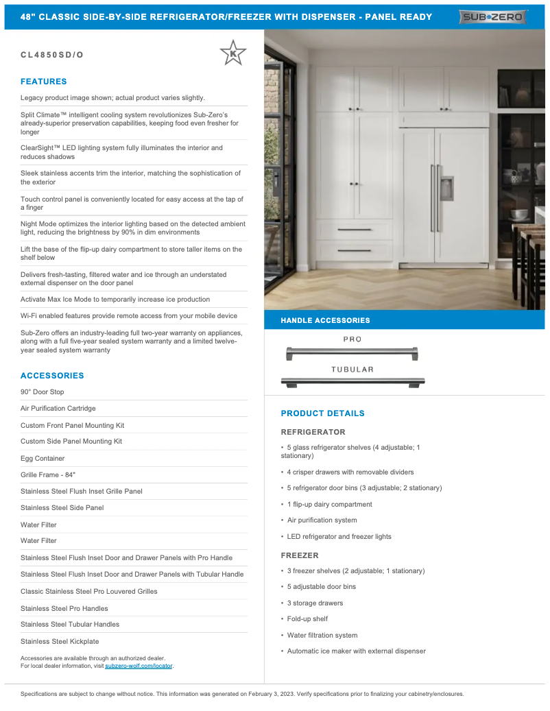Page n°1 - Manuel utilisateur Sub-Zero CL4850SO