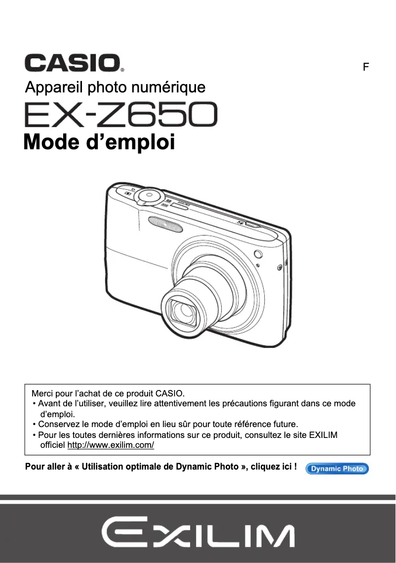 Page n°1 - Manuel utilisateur Casio Exilim EX-Z650