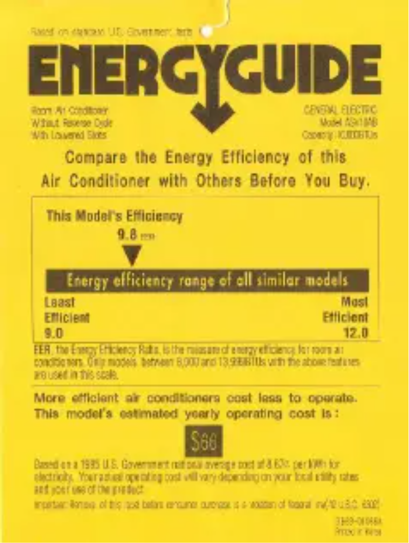 Page n°1 - Label énergétique GE ASV10AB