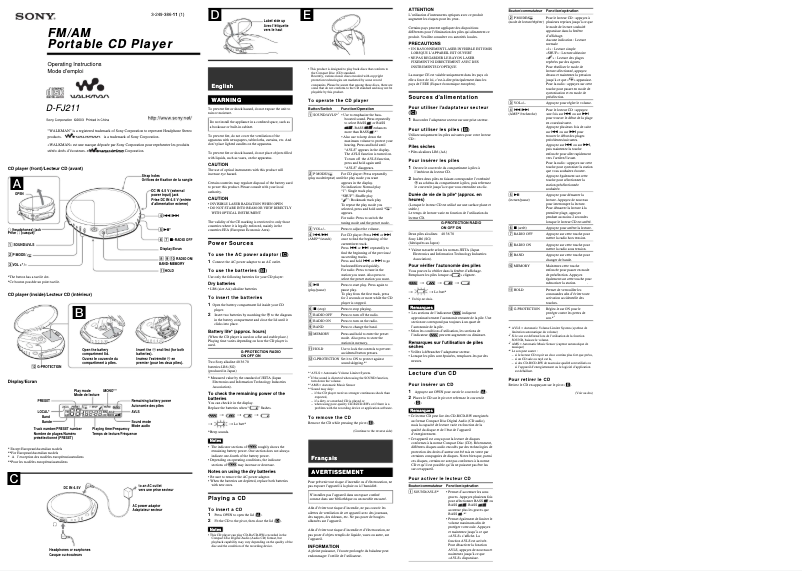 Page n°1 - Manuel utilisateur Sony D-FJ211