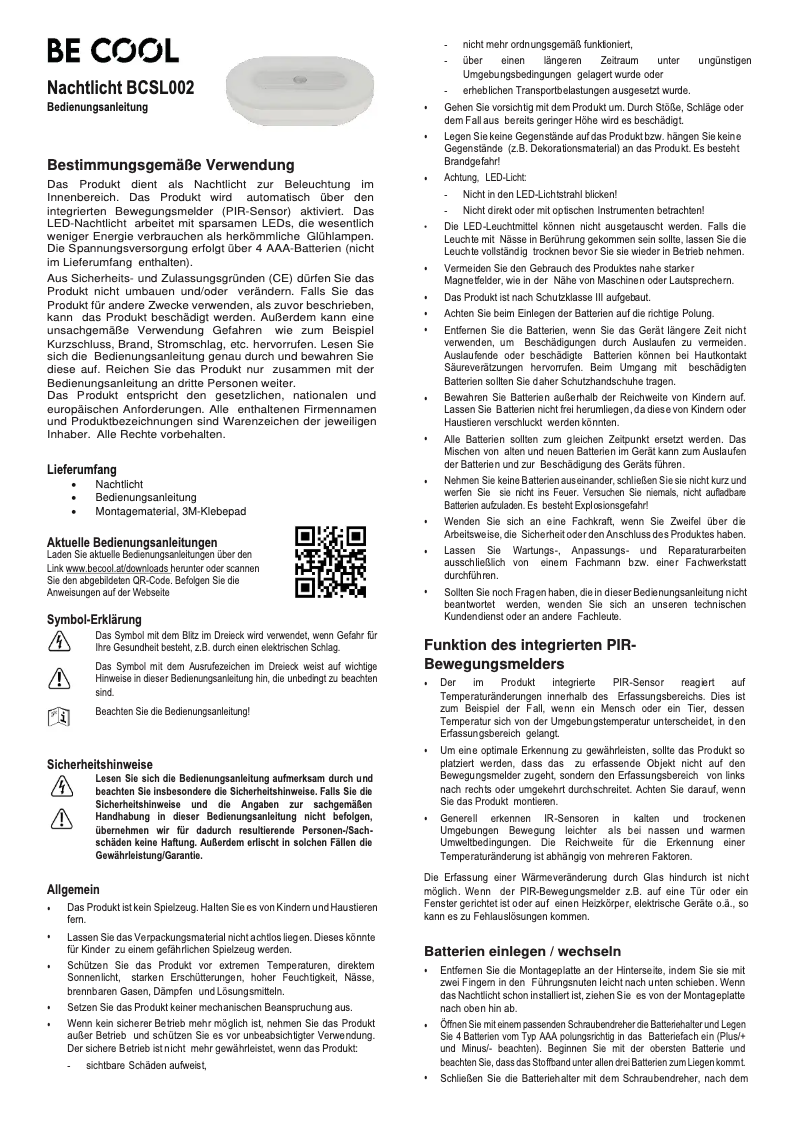 Page n°1 - Manuel utilisateur Be Cool BCSL002