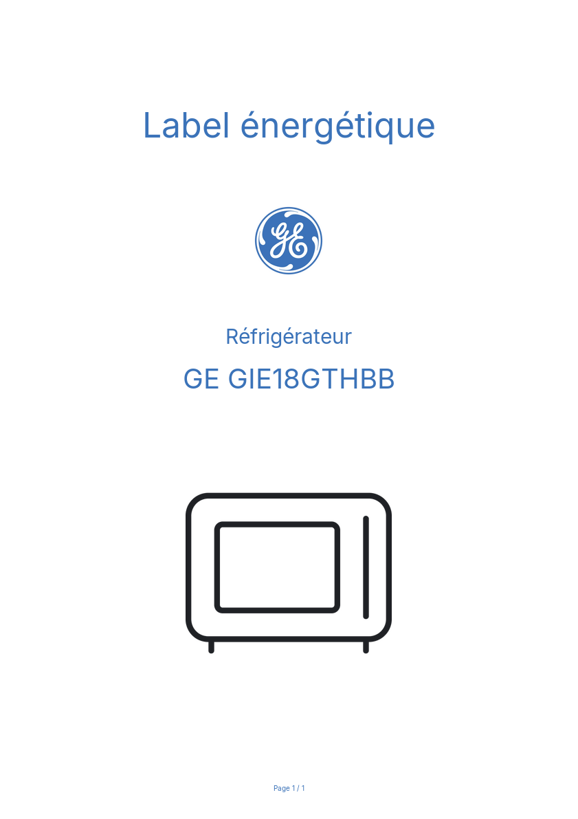 Page n°1 - Label énergétique GE GIE18GTHBB