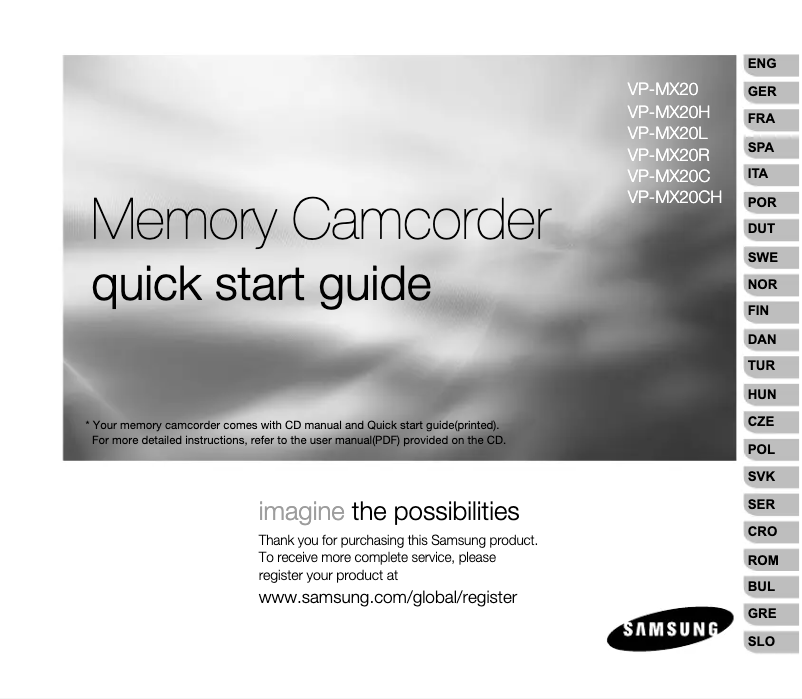 Page 1 de la notice Guide d'installation Samsung VP-MX20CH