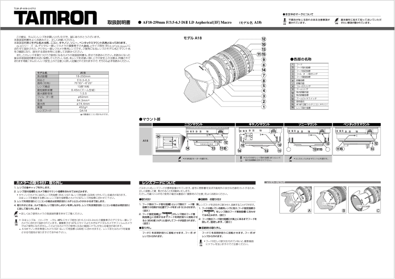 Image de la première page du manuel de l'appareil AF18-250mm F/3.5-6.3 Di II LD Aspherical [IF] MACRO
