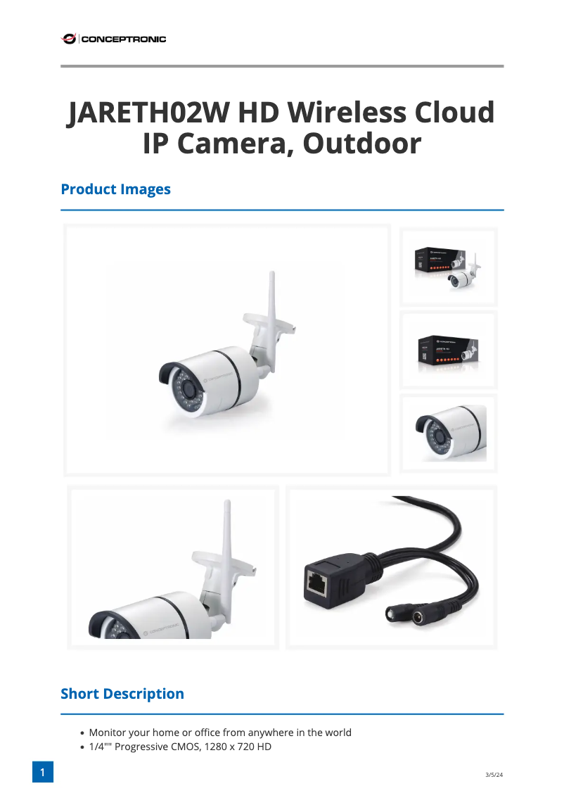 Page 1 de la notice Fiche technique Conceptronic JARETH02W