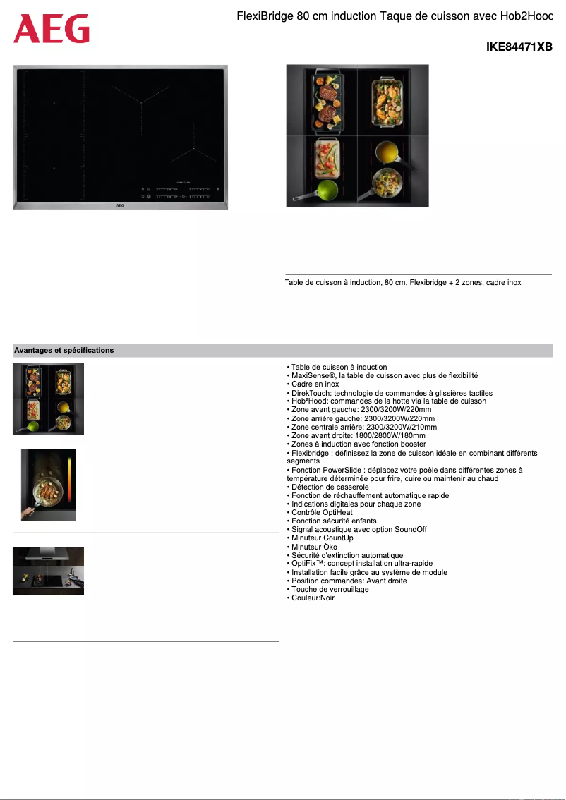 Page 1 de la notice Fiche technique AEG IKE84471XB