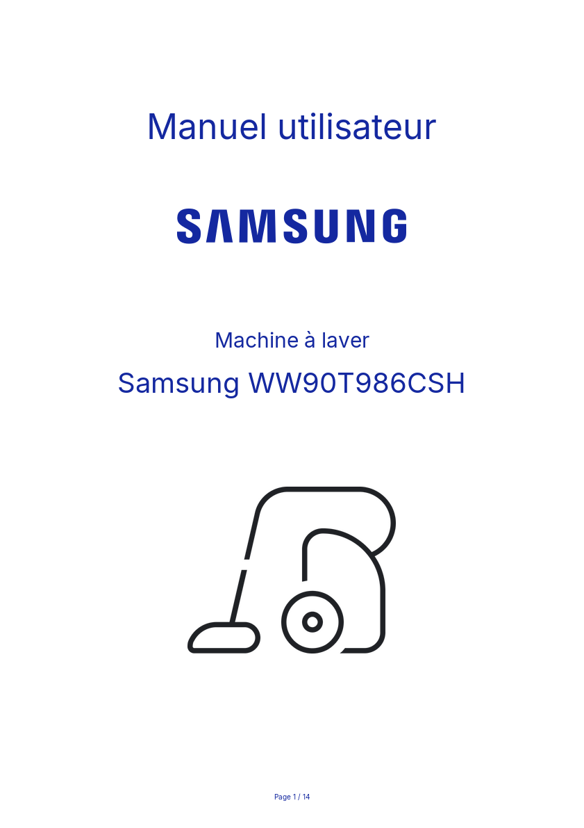 Page n°1 - Manuel utilisateur Samsung WW90T986CSH