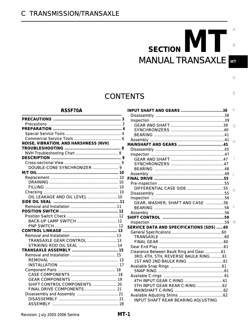 Página 1 del manual Manual de usuario Nissan Sentra (2006)