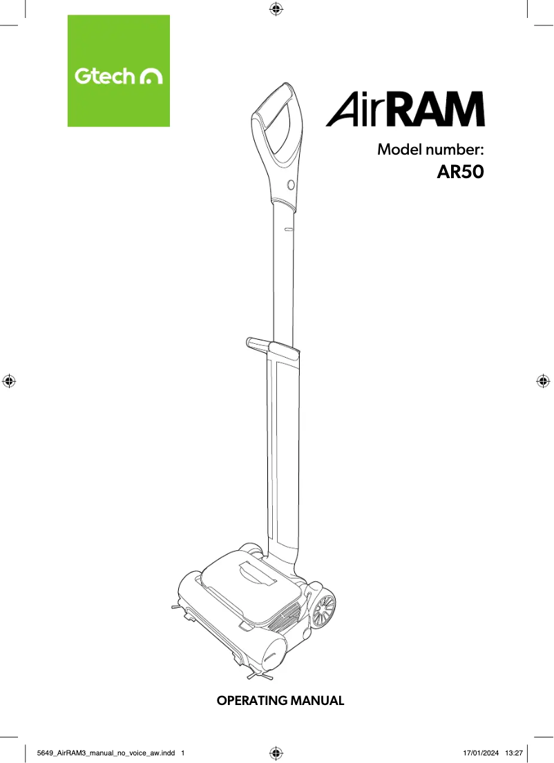 Page 1 de la notice Manuel utilisateur Gtech AirRam MK2 AR50