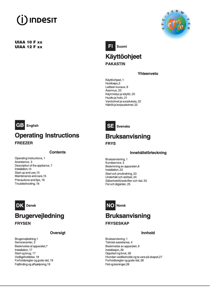 Page 1 de la notice Manuel utilisateur Indesit UIAA 12 F X