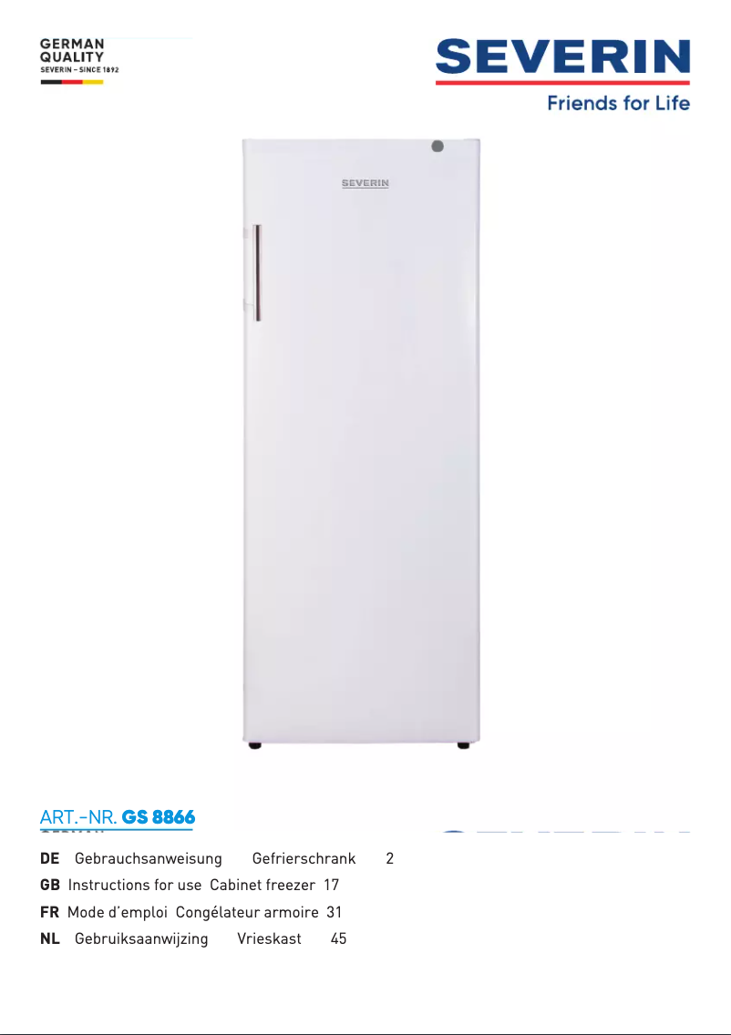 Page n°1 - Manuel utilisateur Severin GS 8866