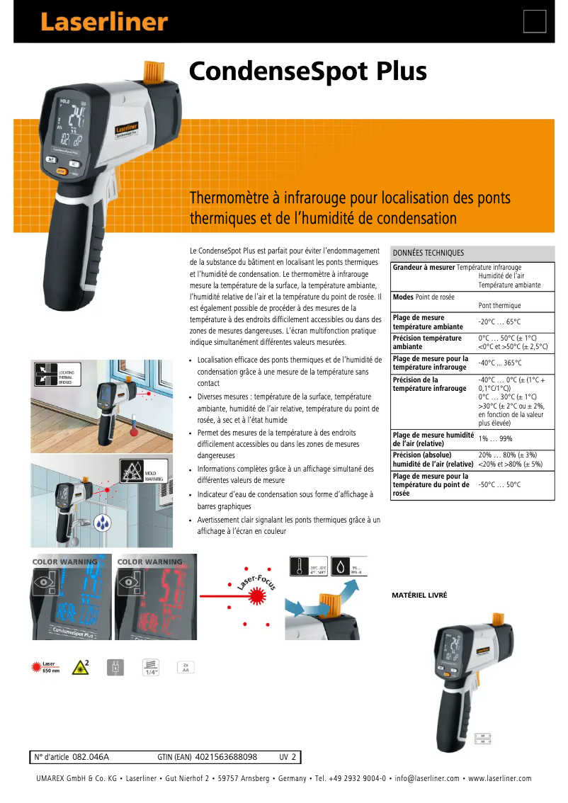 Page n°1 - Fiche technique Laserliner CondenseSpot Plus