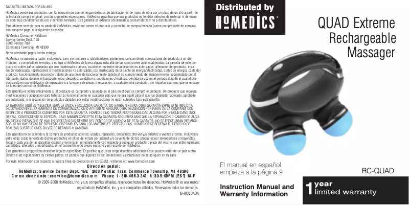 Page 1 de la notice Manuel utilisateur Homedics RC-QUAD