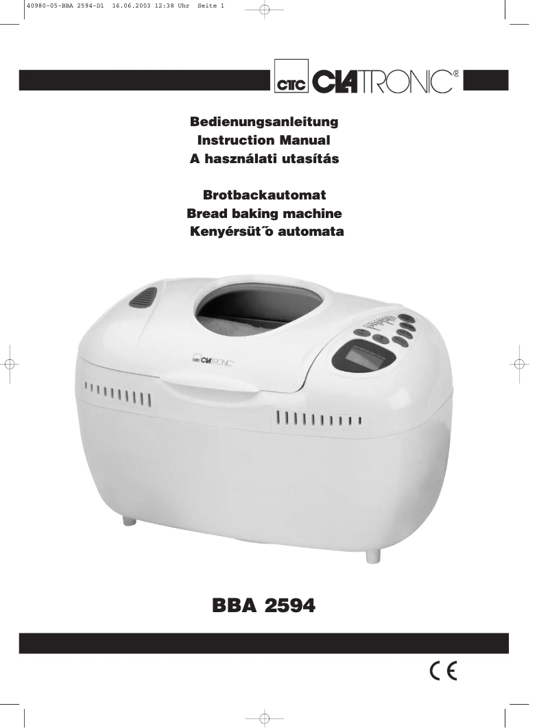 Page 1 de la notice Manuel utilisateur Clatronic BBA 2594