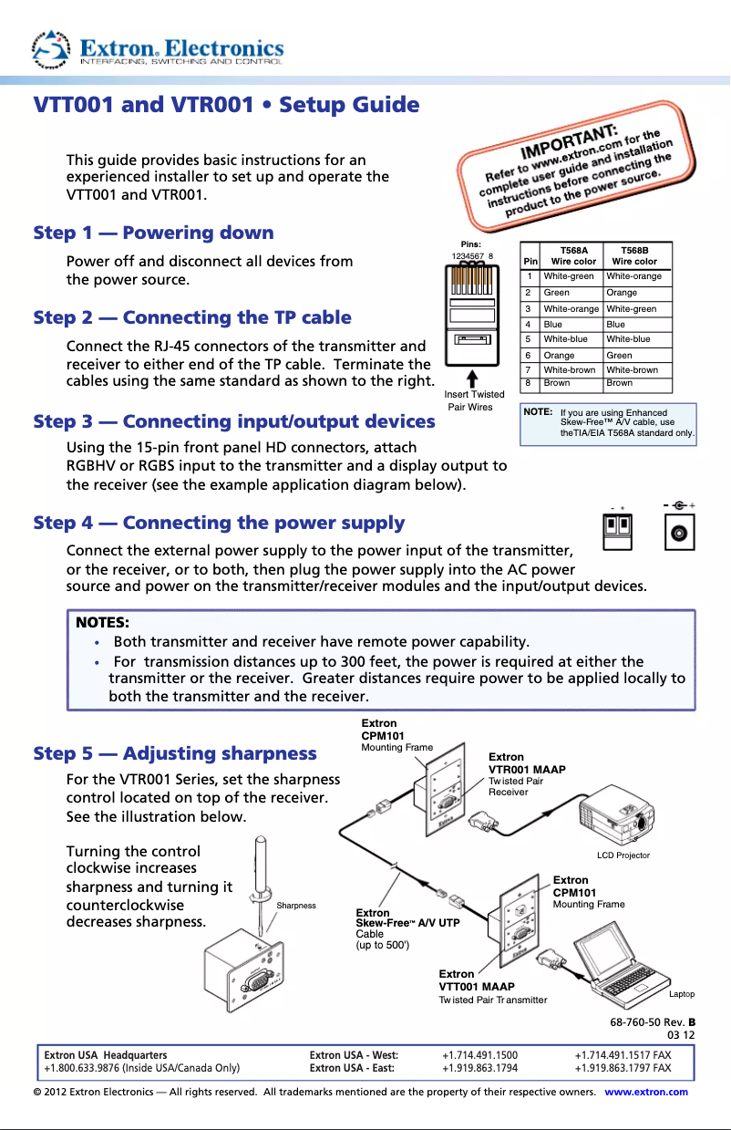 Page 1 de la notice Manuel utilisateur Extron VTT001