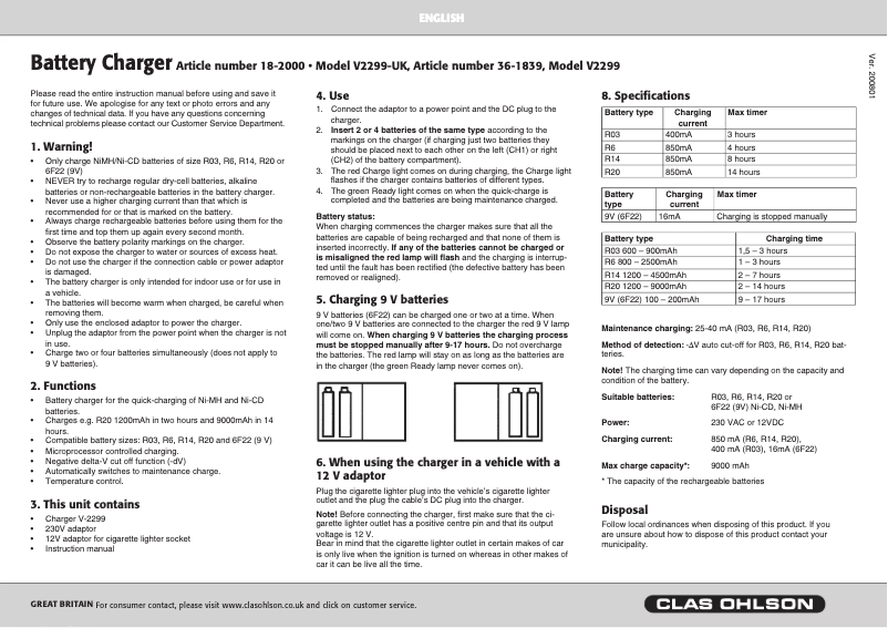 Page 1 de la notice Manuel utilisateur Vanson V2299