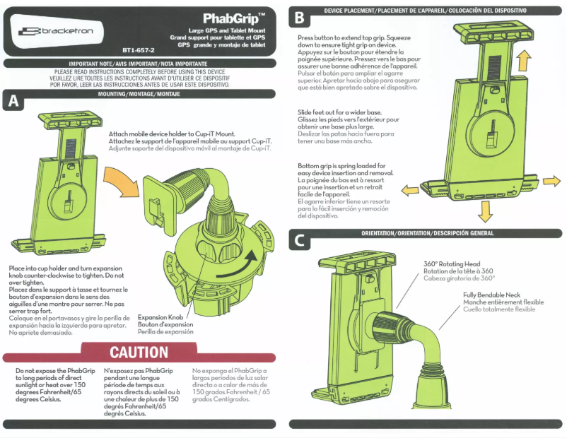 Page n°1 - Manuel utilisateur Bracketron PhabGrip