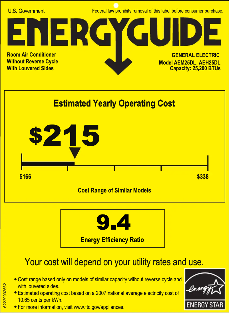 Page n°1 - Label énergétique GE AEM25DL