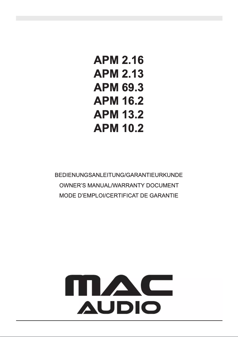 Page 1 de la notice Manuel utilisateur Mac Audio APM 13.2