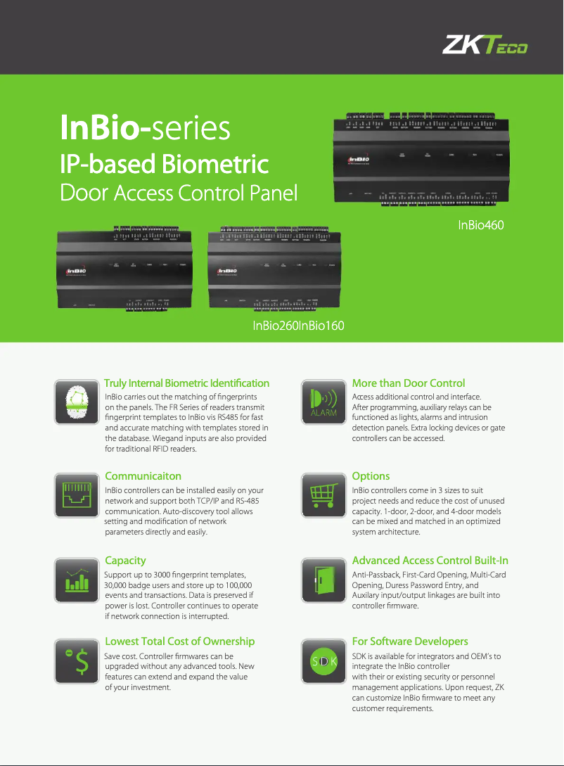 Page 1 de la notice Fiche technique ZKTeco inBio-160