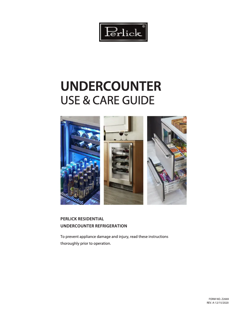 Page n°1 - Manuel d'utilisation et d'entretien Perlick HP24RO-4-5