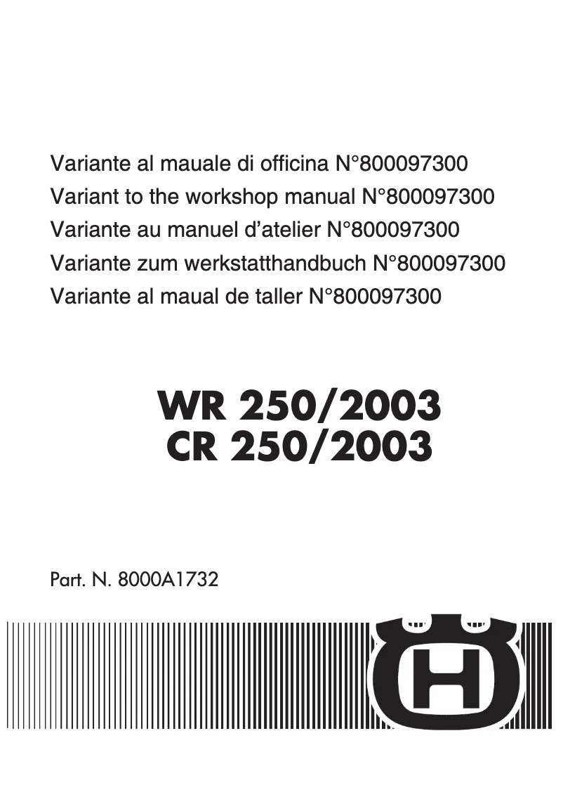 Page 1 de la notice Manuel utilisateur Husqvarna CR 250 (2003)