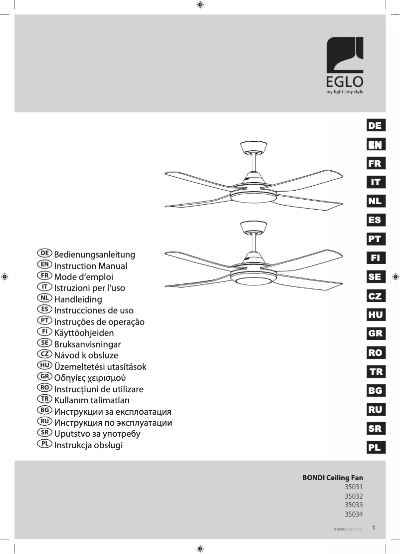 Page 1 de la notice Manuel utilisateur Eglo Bondi