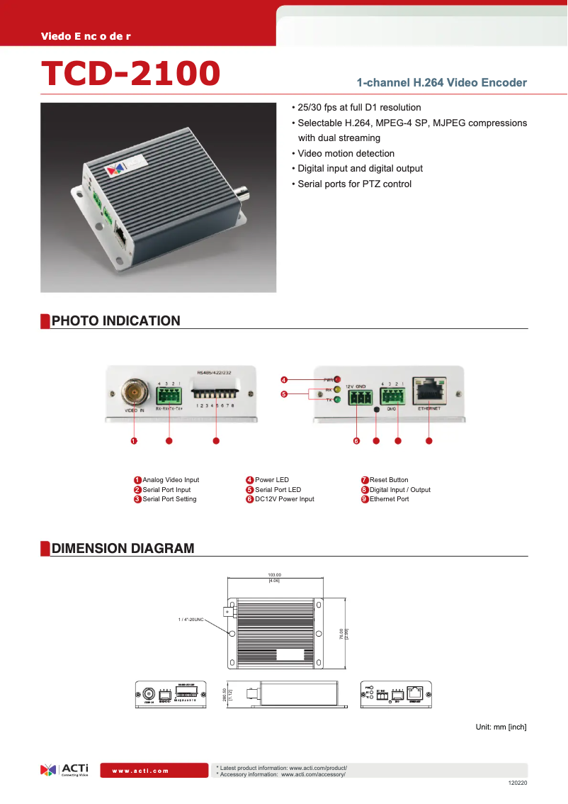 Page n°1 - Fiche technique ACTi TCD-2100