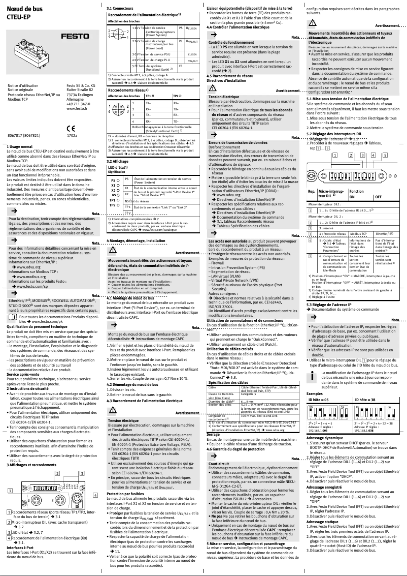 Page 1 de la notice Manuel utilisateur Festo CTEU-EP