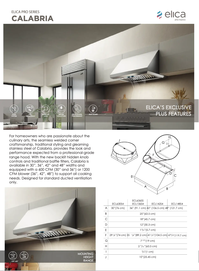 Page 1 de la notice Fiche technique Elica Calabria ECL142S4
