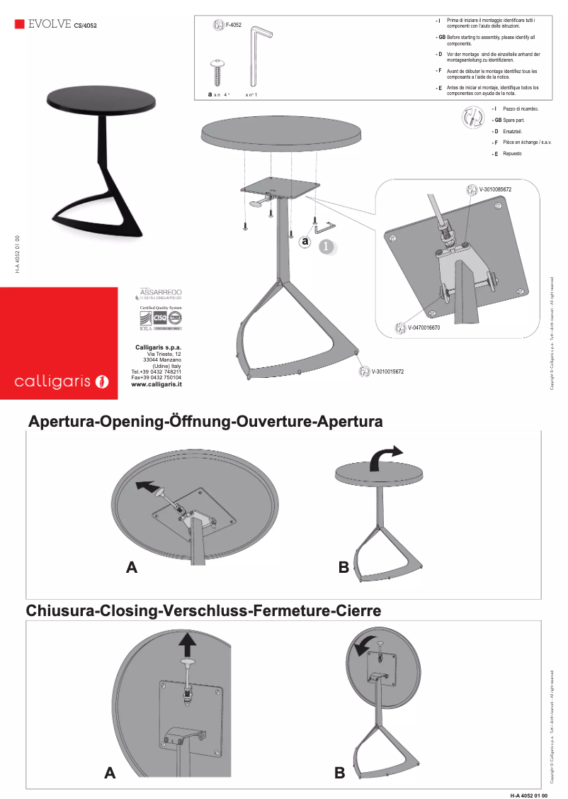 Page 1 de la notice Manuel utilisateur Calligaris .com Evolve CS/4052-A D60