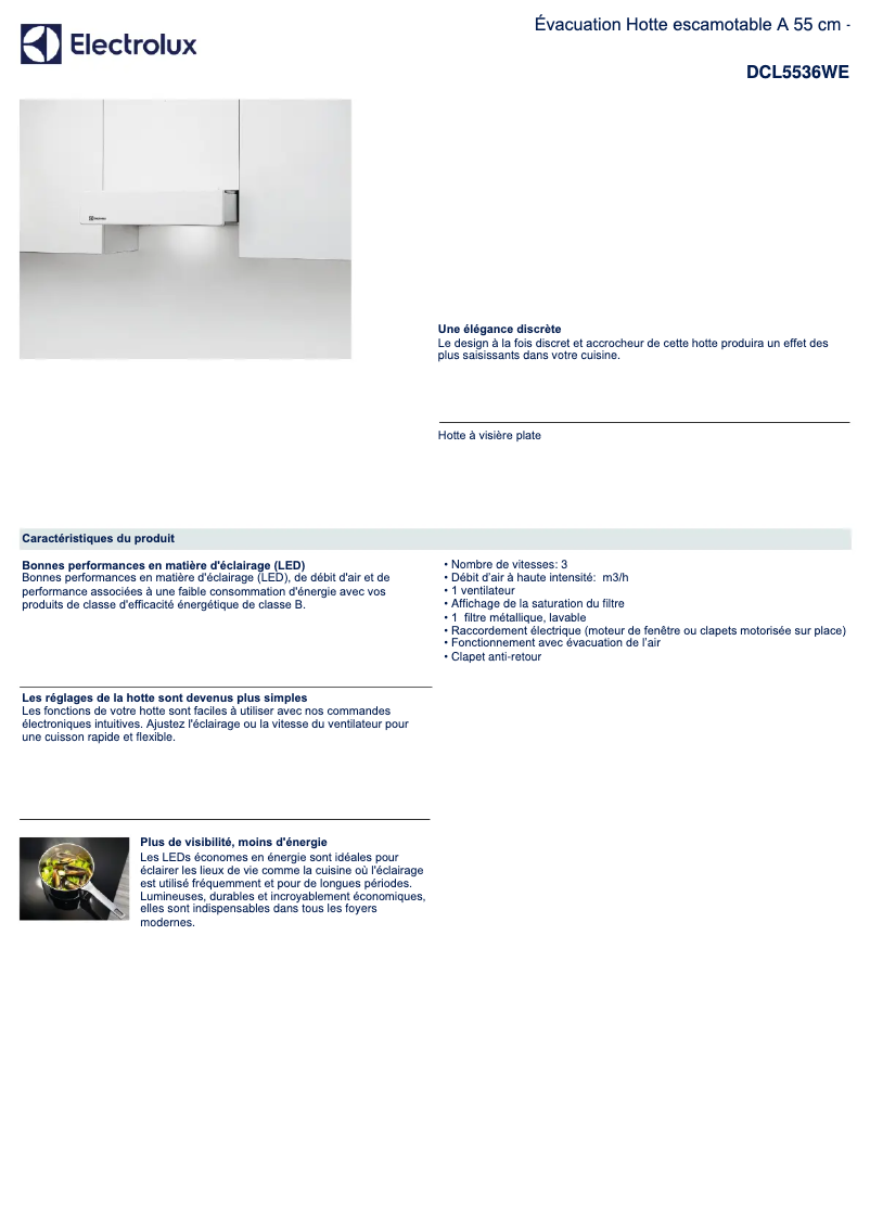 Página 1 del manual Ficha técnica Electrolux DCL5536WE