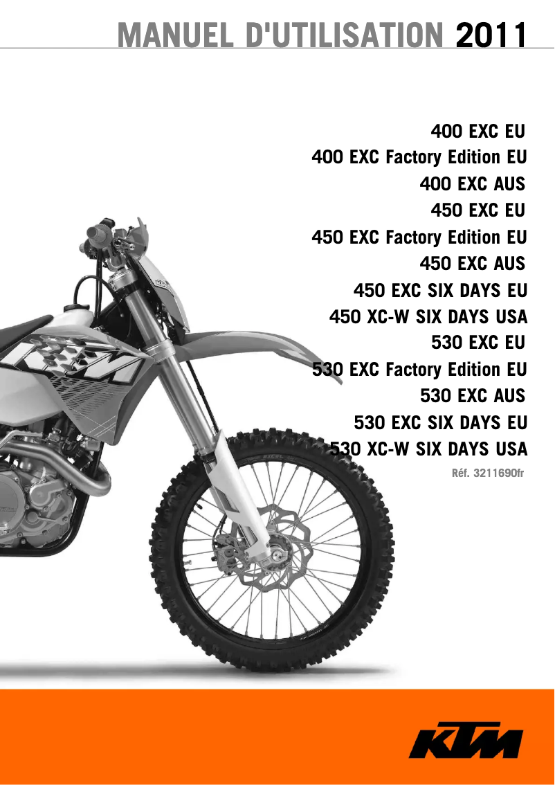 Page 1 de la notice Manuel utilisateur KTM 400 EXC Factory Edition (2011)