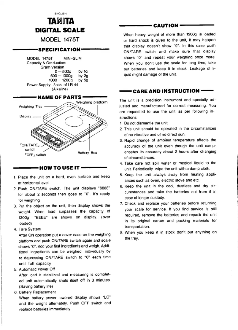 Image de la première page du manuel de l'appareil 1475T
