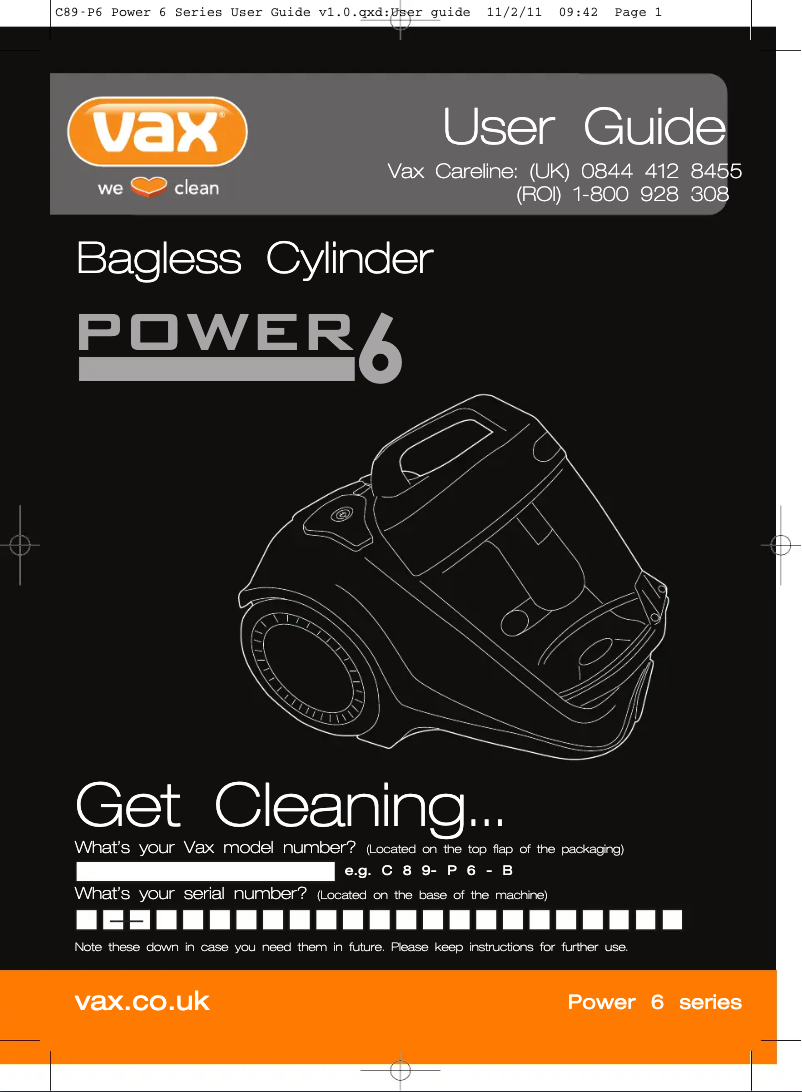 Page n°1 - Manuel utilisateur Vax Power 6 Pet