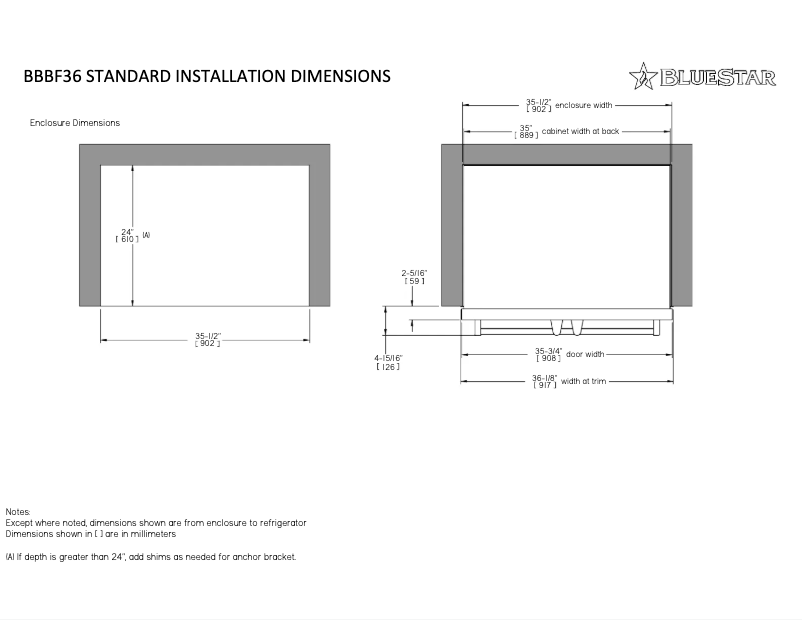 Page n°1 - Guide d'installation BlueStar BBBF361CPLT