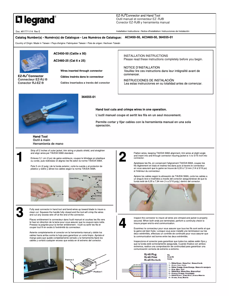 Page 1 de la notice Guide d'installation On-Q EZ-RJ