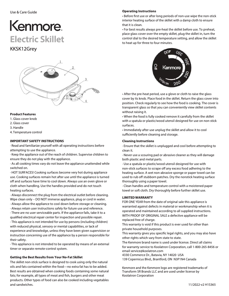 Page 1 de la notice Manuel utilisateur Kenmore KKSK12Grey