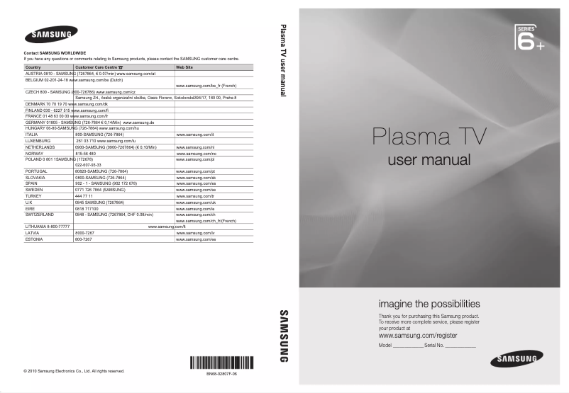 Page 1 de la notice Manuel utilisateur Samsung PS58C6500TW