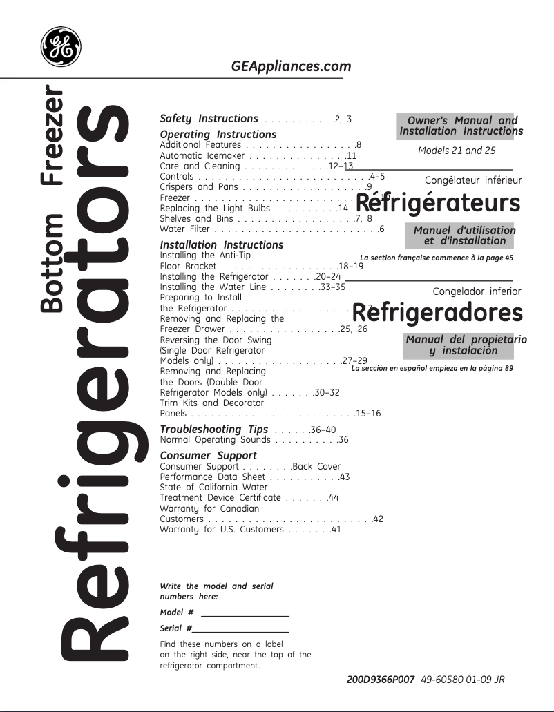 Image de la première page du manuel de l'appareil Profile PFIC1NFYWV